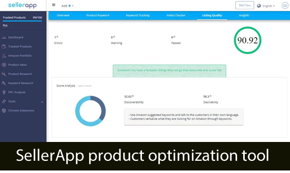 Amazon listing Optimization SellerApp screenshot