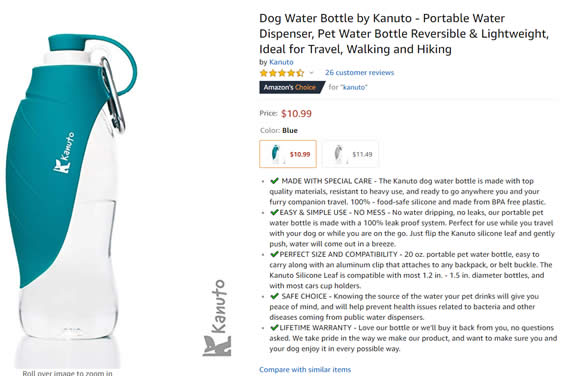 kanuto dog water bottle