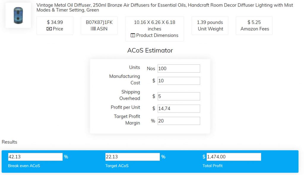 sellerapp acos calculator