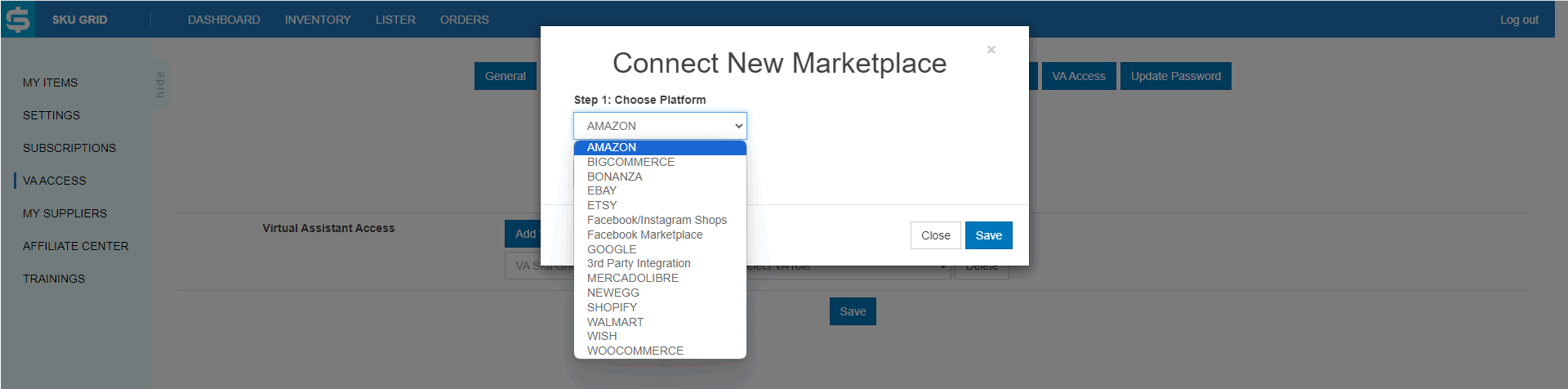 integrações de grade de sku