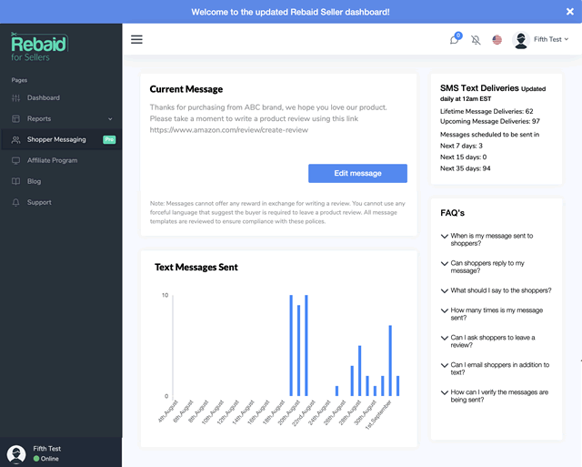 Rebaid.com Shopper Messaging Dashboard