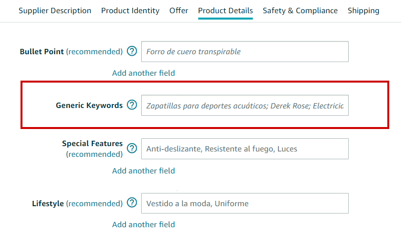 parole chiave del backend su amazon vendor central