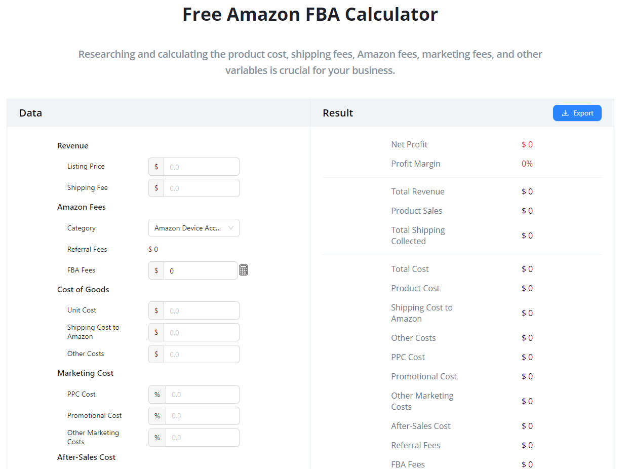 shulex free amazon fba calculator