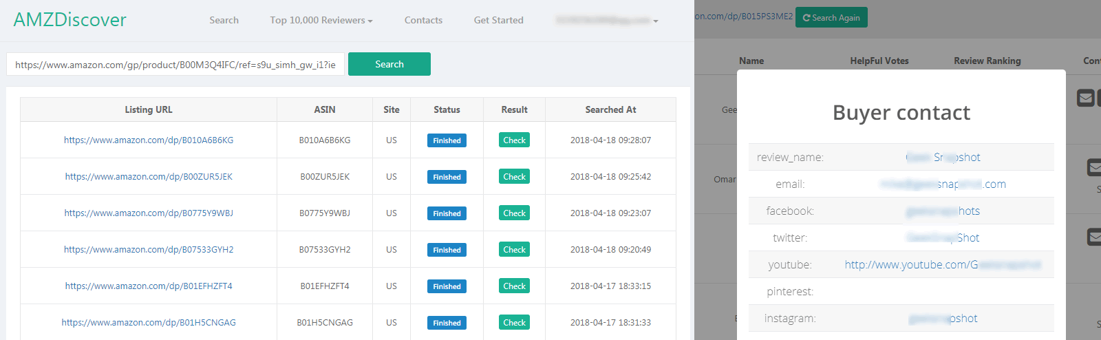 amzdiscover contact listing