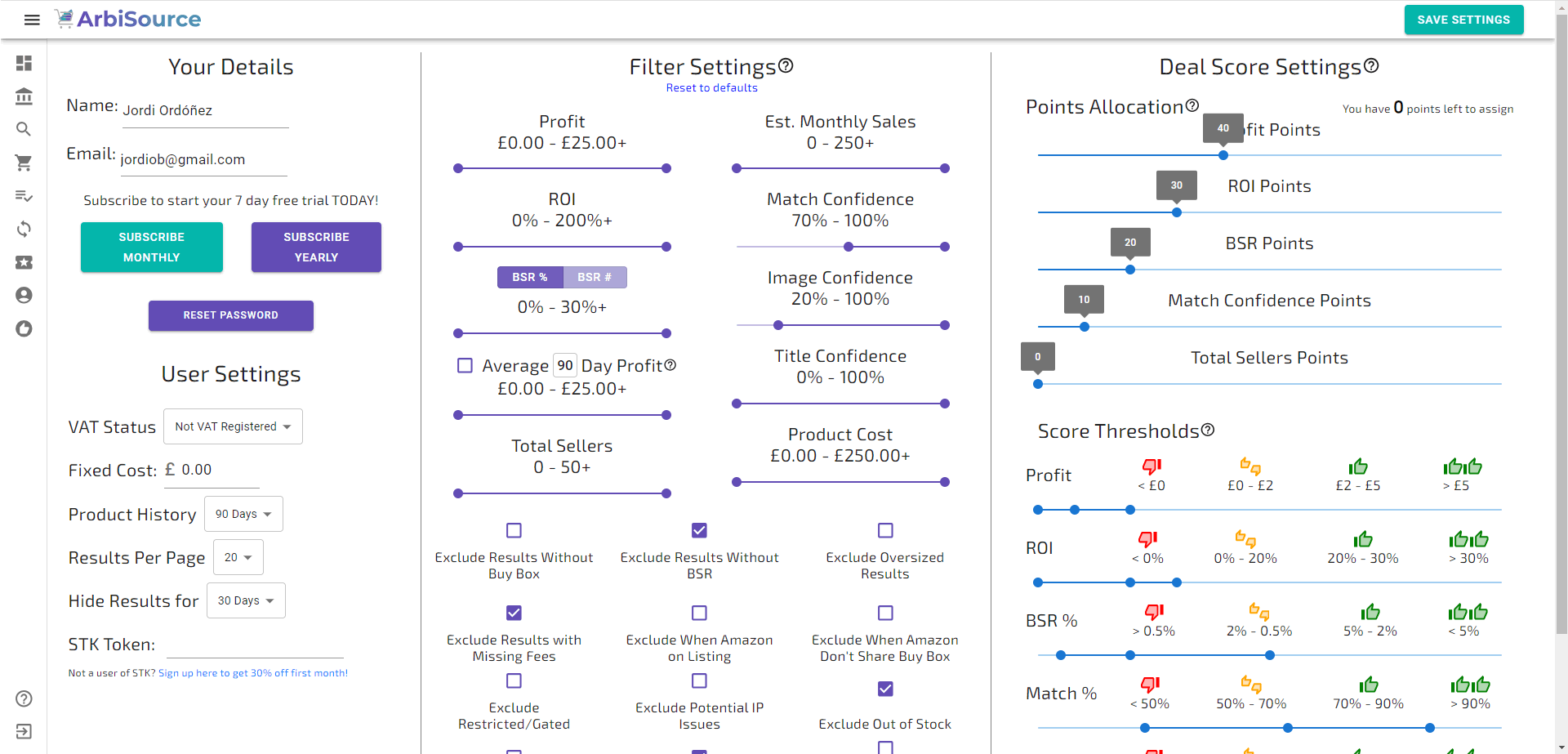 arbisource settings