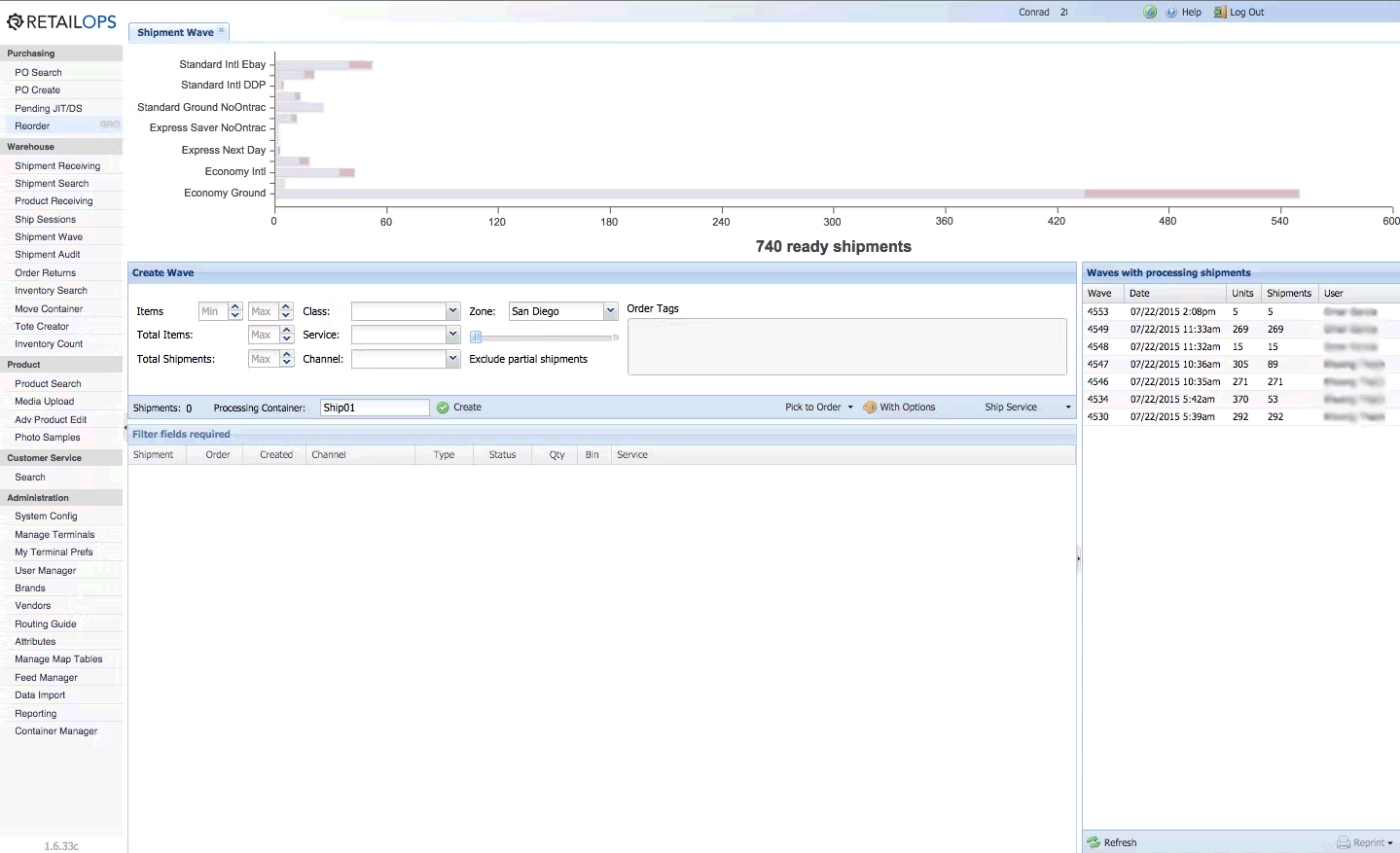 tableau de bord des expéditions retailops