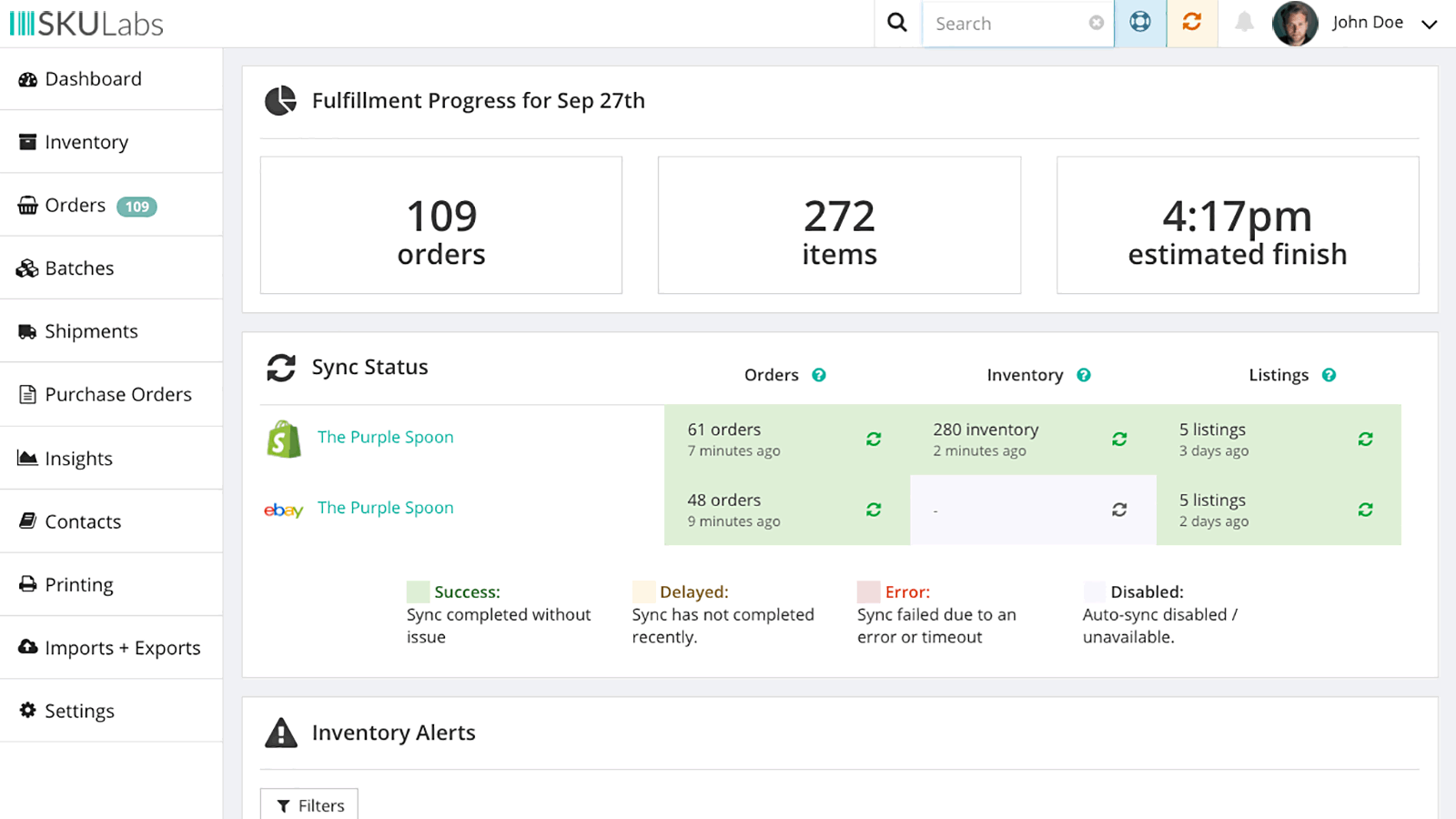 Dashboard für den Erfüllungsfortschritt von Skulabs