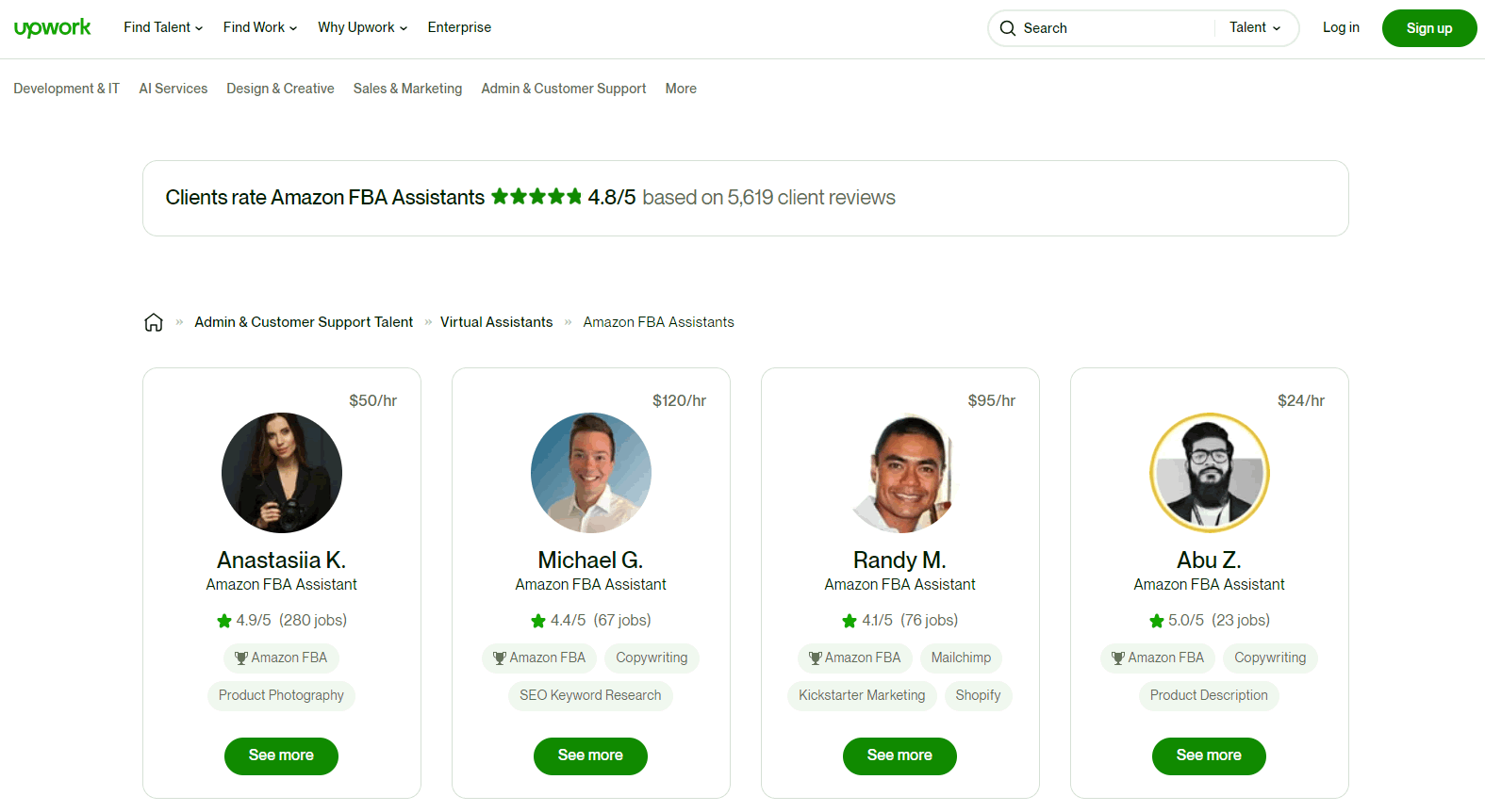 upwork amazon fba virtual assistants