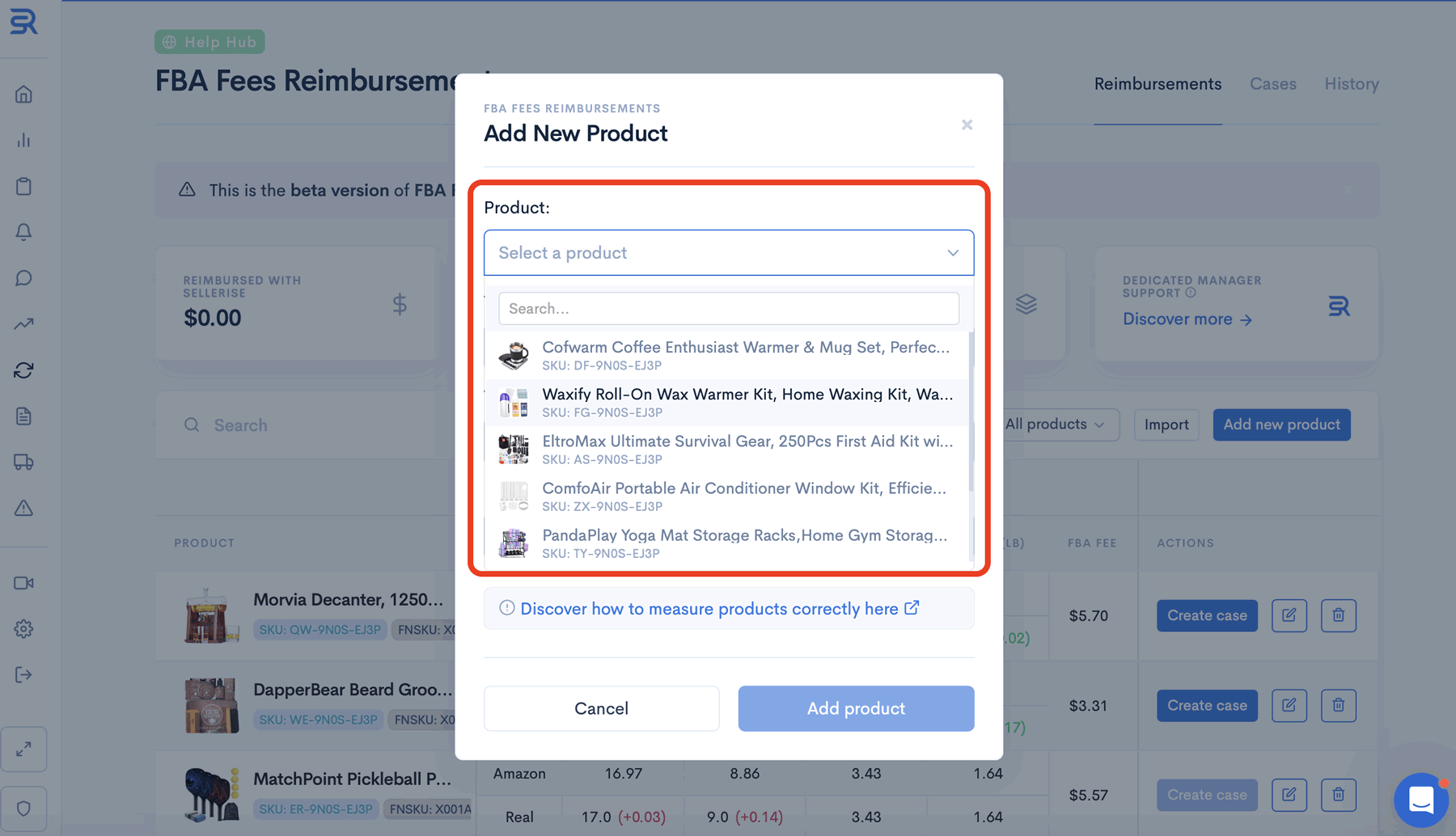 1 - Sellerise’s FBA reimbursement feature