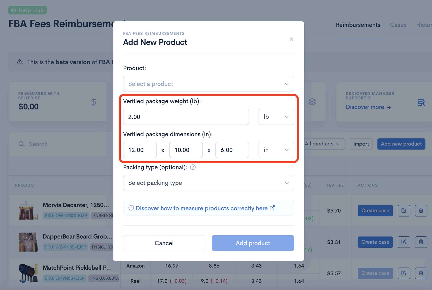 2 - Sellerise FBA refunds accurate package