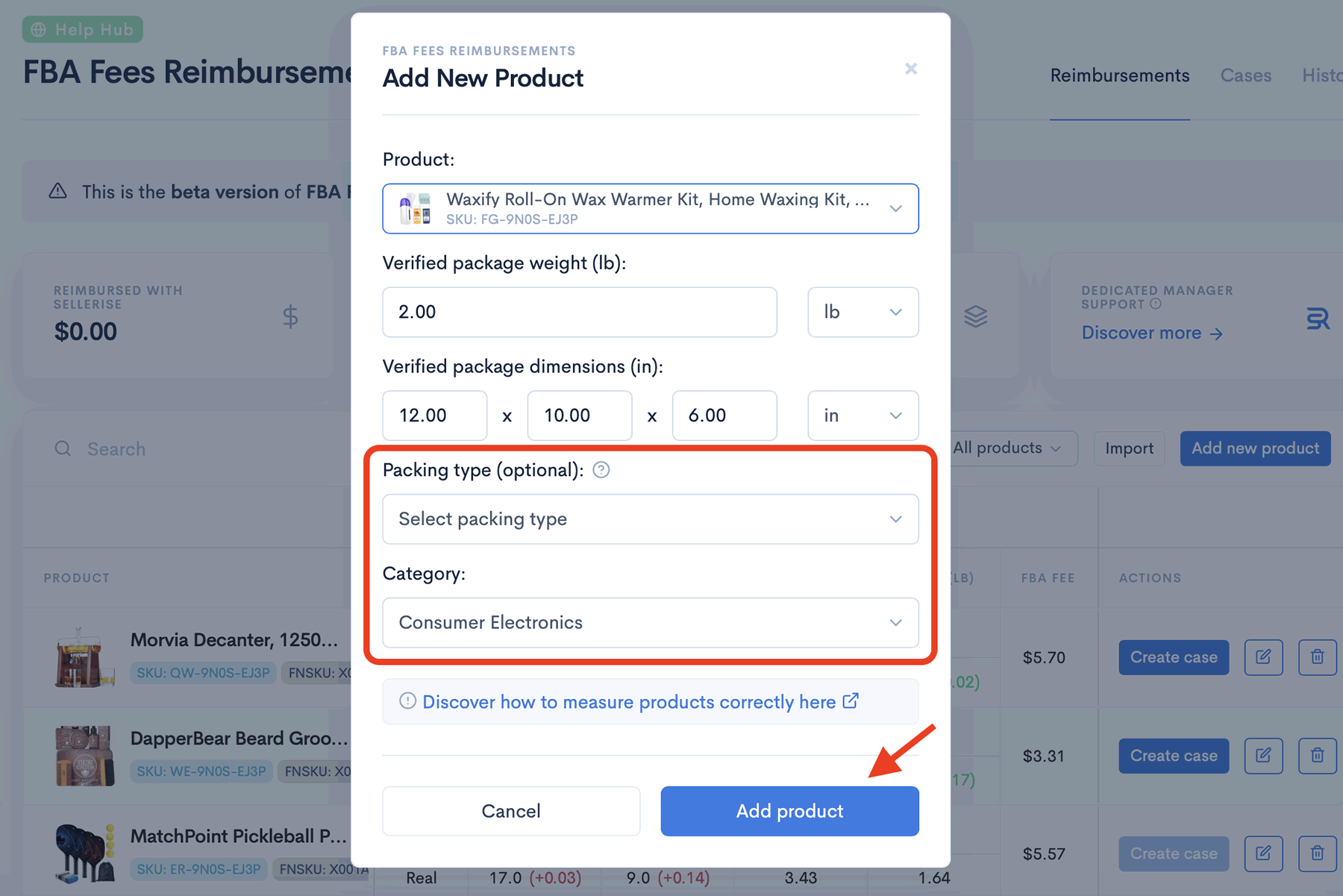 3 - Sellerise FBA refunds packing type