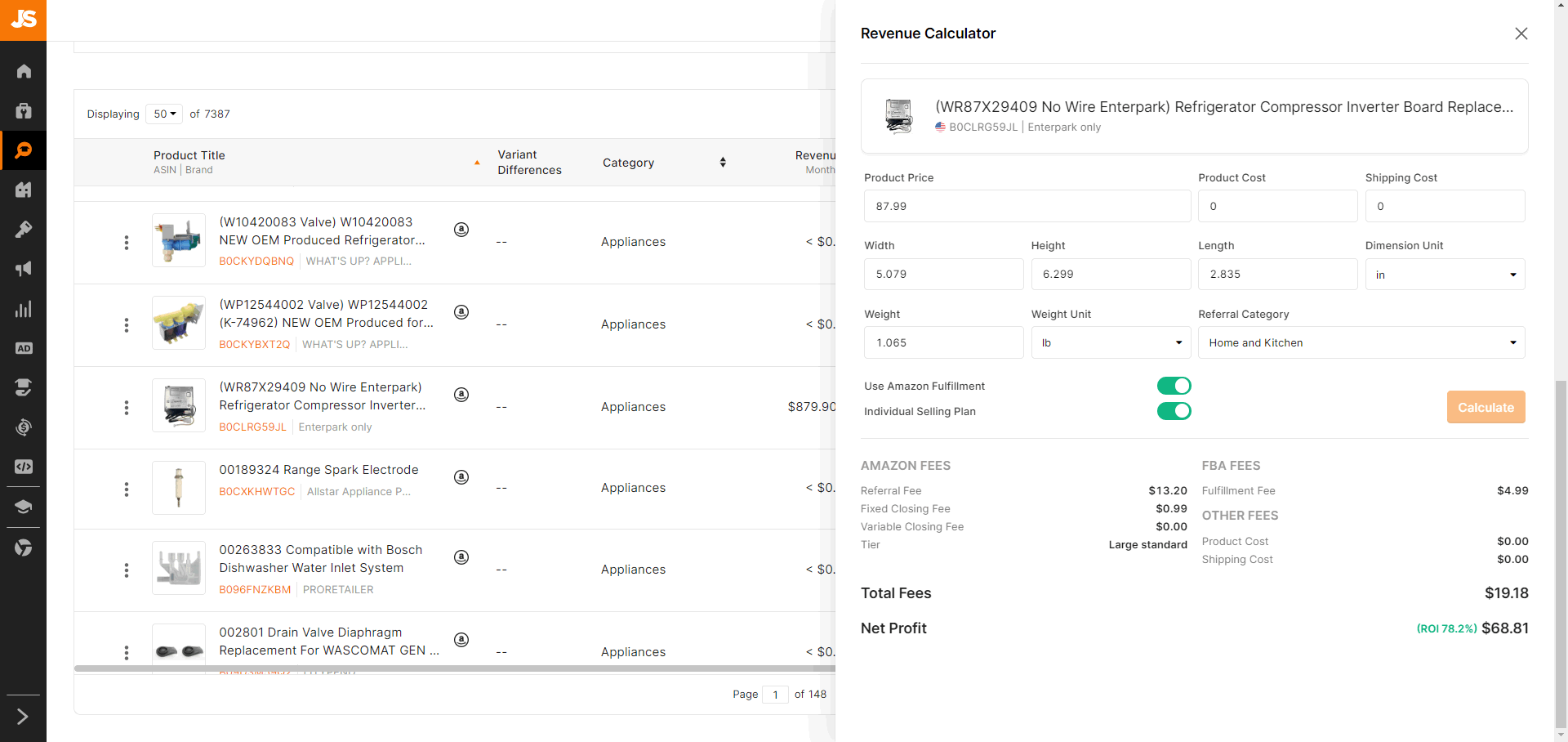 Jungle Scout Product Tracker Revenue Calculator